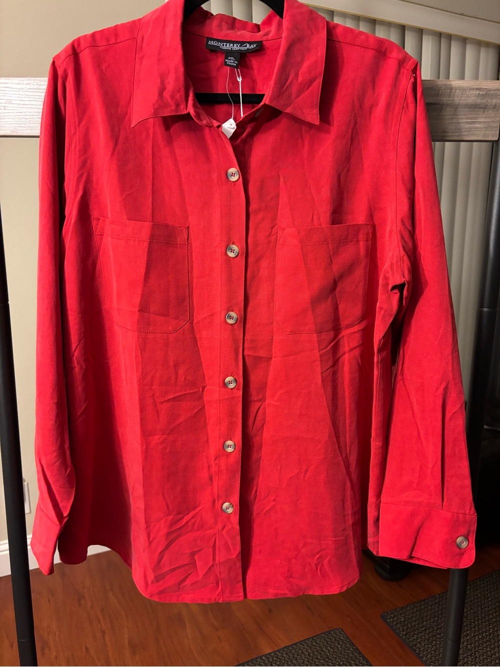 Monterey Bay Vibrant Red Collared Button Shirt